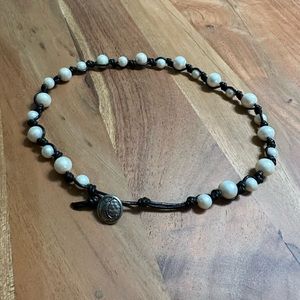 20” Black Leather Knotted Fresh Water Pearl Necklace